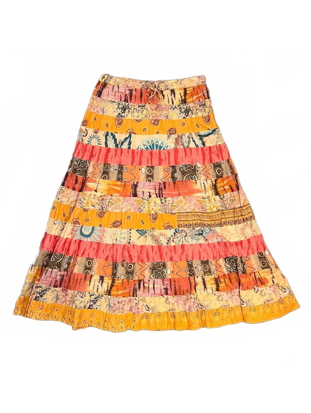 Y2K Multicolored Patchwork Whimsy Boho Patterned Maxi Skirt Phoebe Buffay